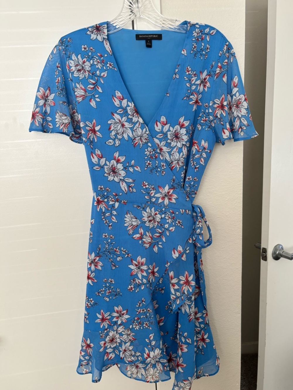Banana Republic Bright Blue Floral Wrap Mini Dress